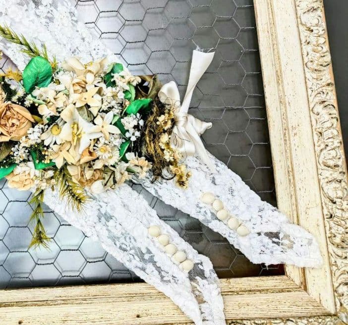 大きなマリアージュ布花ブーケ・レースロング手袋✨️フランスアンティーク２点セット