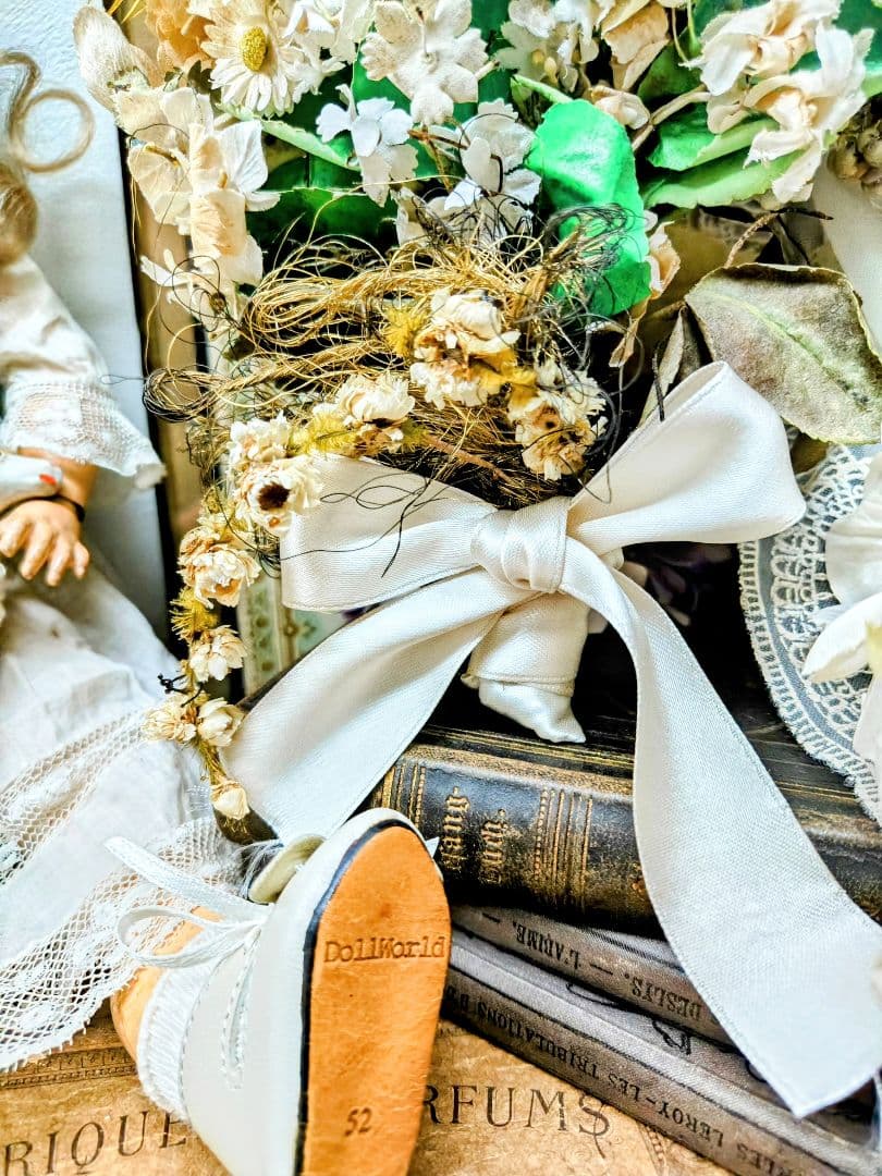 大きなマリアージュ布花ブーケ・レースロング手袋✨️フランスアンティーク２点セット