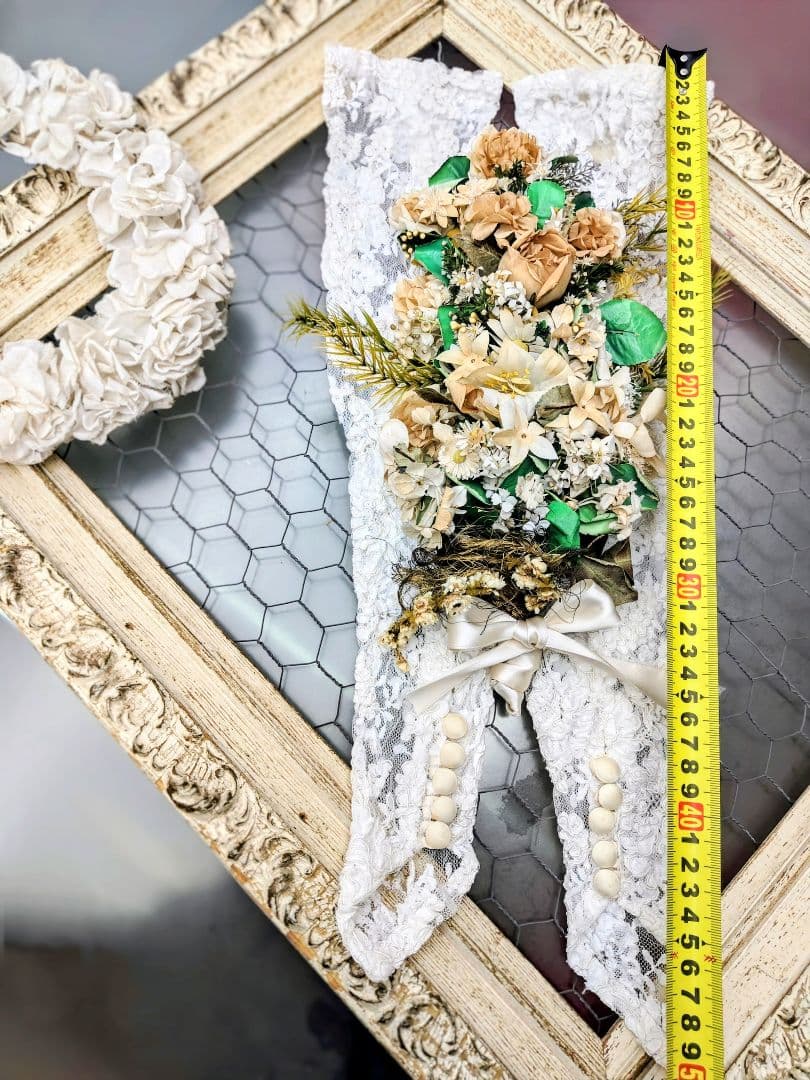 大きなマリアージュ布花ブーケ・レースロング手袋✨️フランスアンティーク２点セット