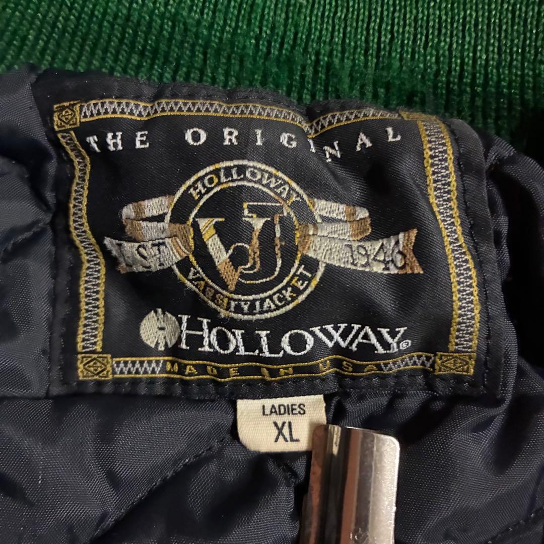 00s【USA製】HOLLOWAY レターマンジャケット スタジャン レザーリブ