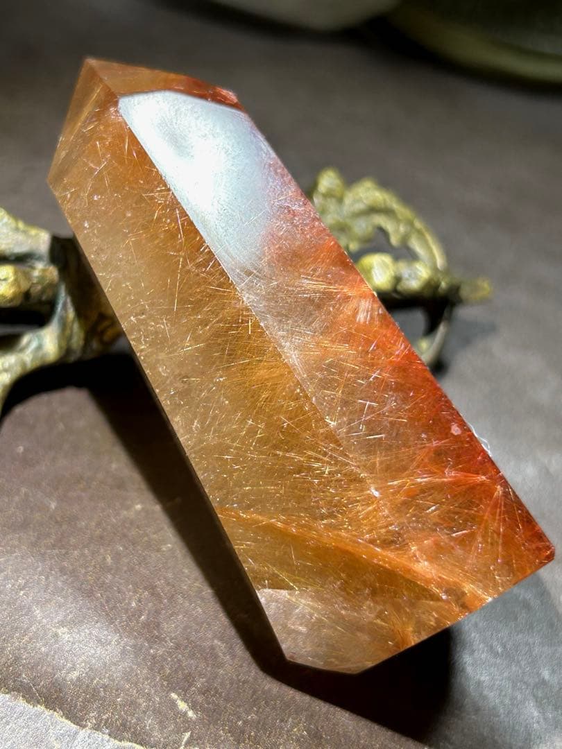 ☆最高品質！帝王秘宝！超希少！オレンジ　ゴールド　ルチル　原石　六角柱