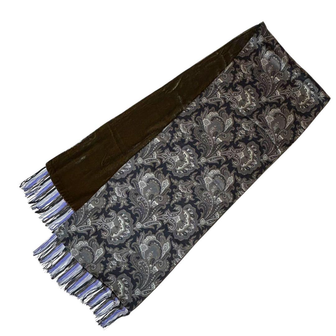 ETROエトロ　ベロア　シルク　ロング　ストール　ペイズリー　黒　緑