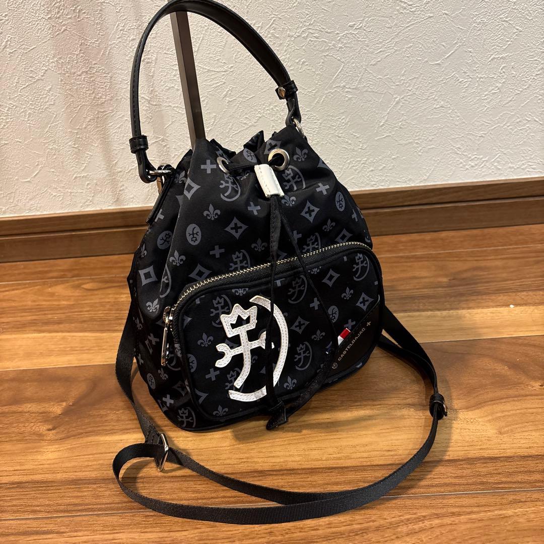 【美品】カステルバジャック 2way ミニ 巾着 ショルダーバッグ 総柄デザイン