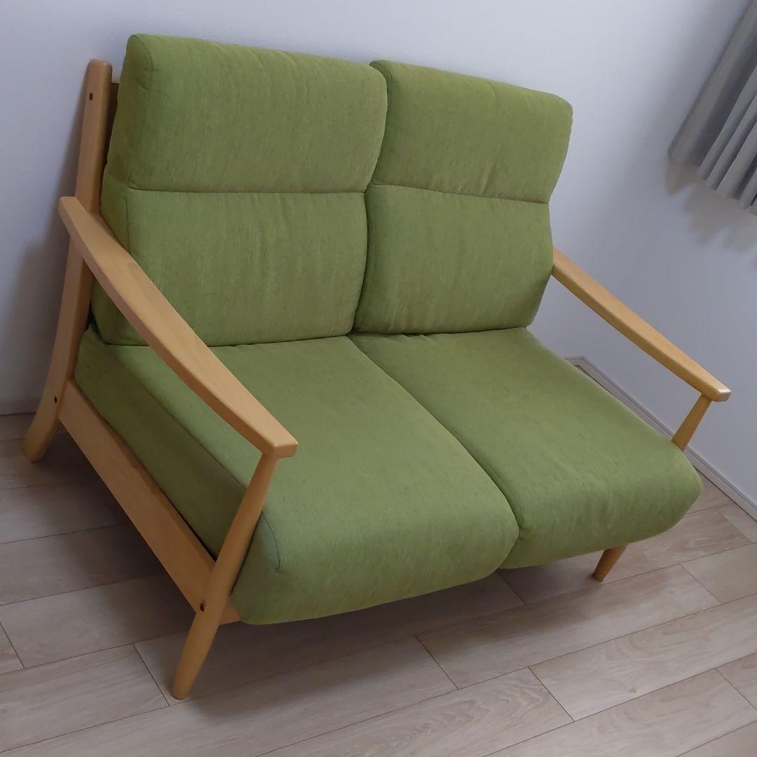 ニトリ ソファー 2P 2人掛け グリーン系 中古品