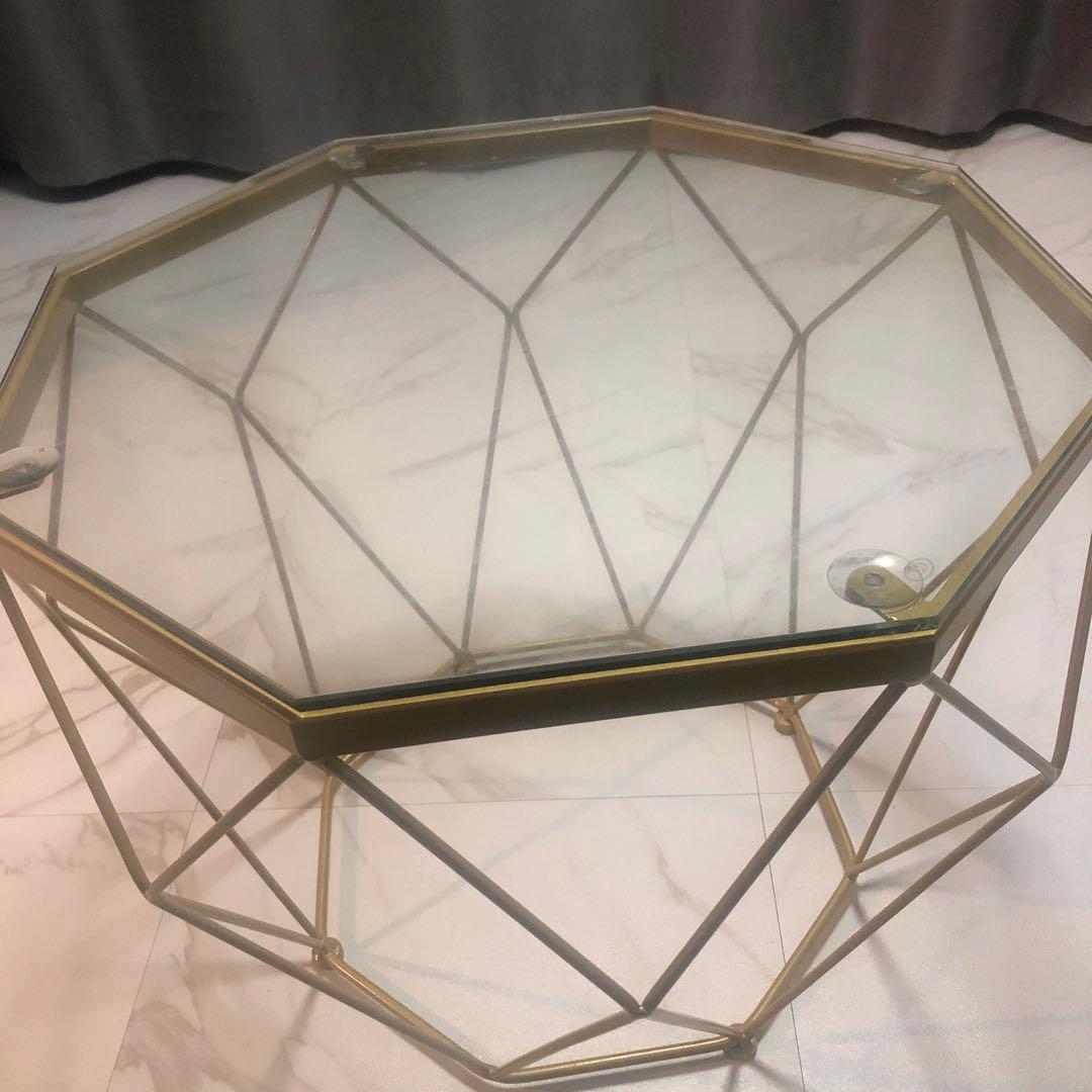 【最終お値下げ】八角形ガラスゴールドセンターテーブル
