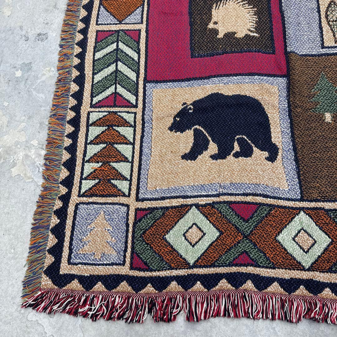 ハリネズミ ヘラジカ オオカミ クマ マルチカバー ラグ 185x125