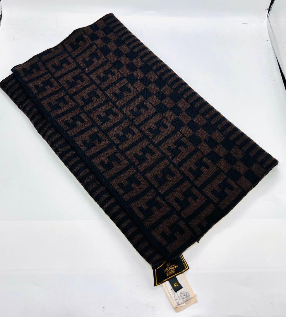 FENDI フェンディ ズッカ柄 ストライプ マフラー ウール100% 保管品