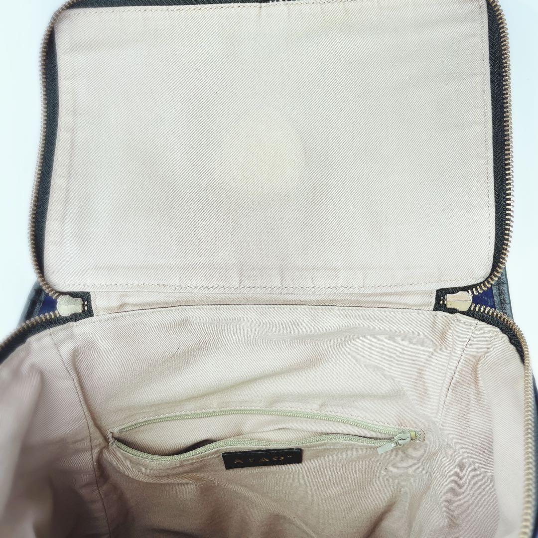 【美品】ATAOリュック バックパック マッシュルーム モノグラム 総柄 青黒