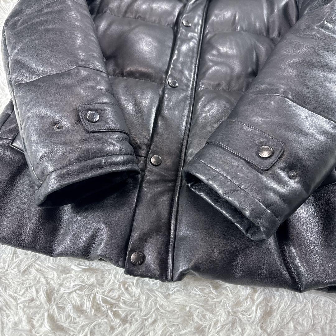 【大きいサイズ】シップス ラムレザーダウン ラクーンファー ブラック XL