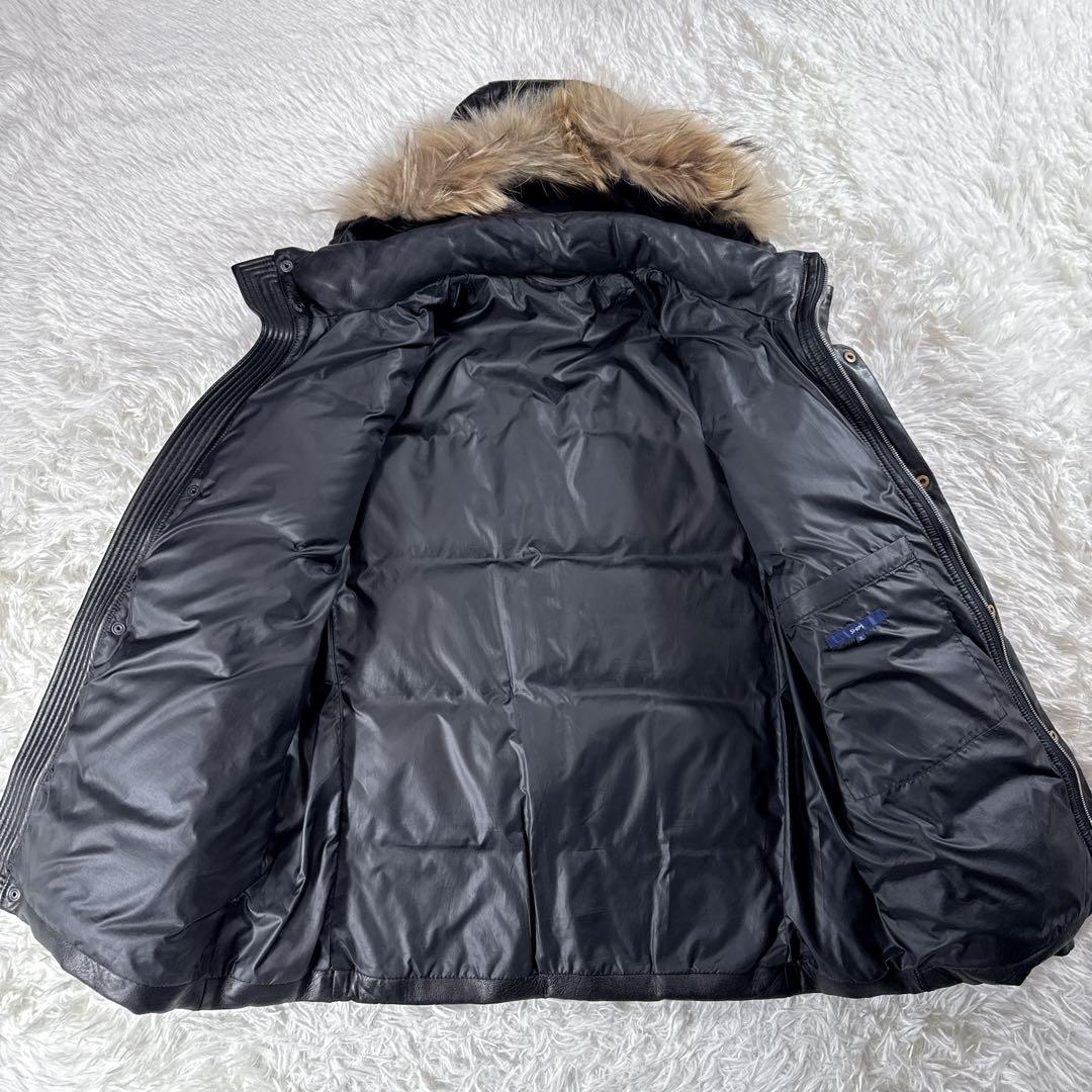 【大きいサイズ】シップス ラムレザーダウン ラクーンファー ブラック XL