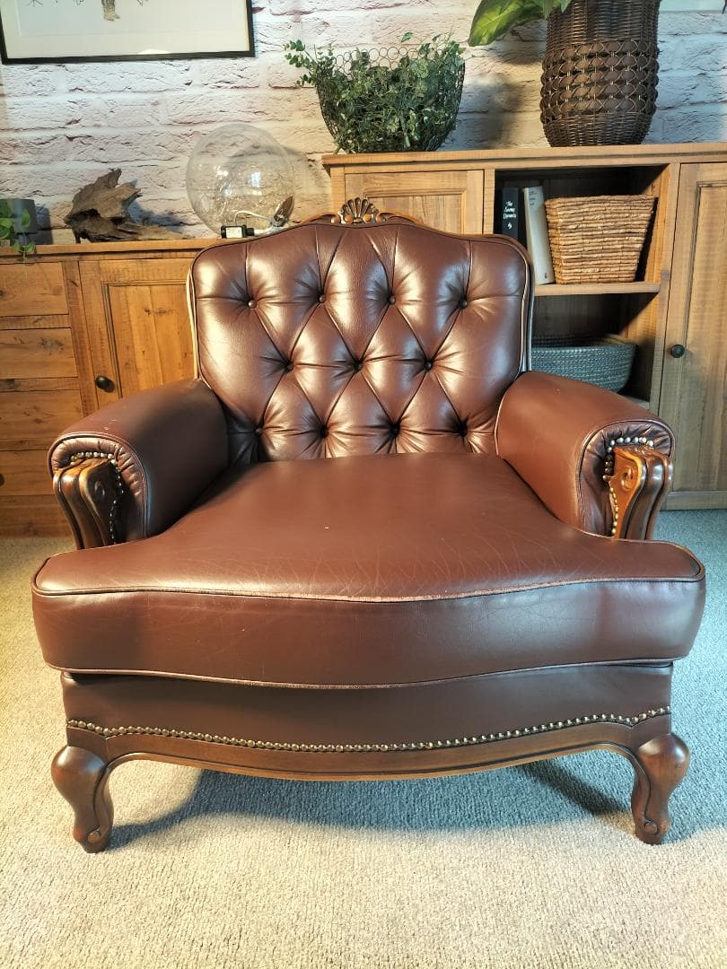 値下げ中】カリモク1Pソファルイ15様式本革中古品(2408A⑪) 2408A⑭