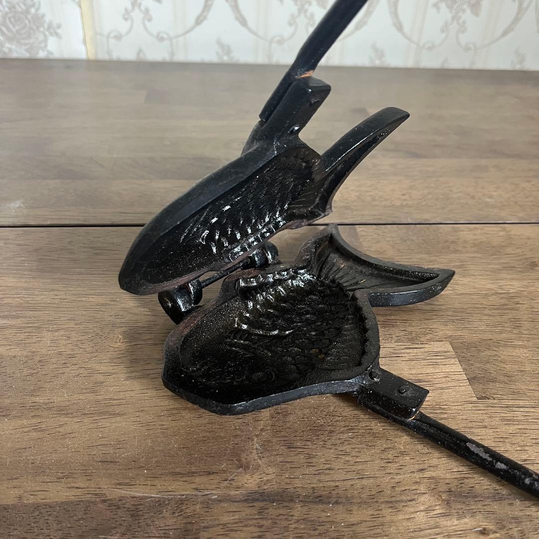 【アンティーク】南部鉄器 盛栄堂 及源鋳造 一丁焼きたい焼器 古道具 古民具