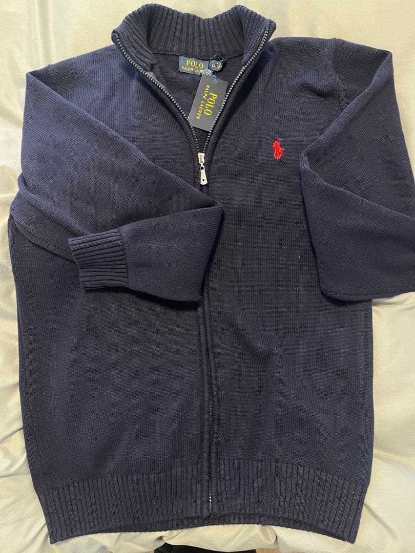 【タグ付き】POLO RALPH LAUREN ネイビー　ジップアップニット