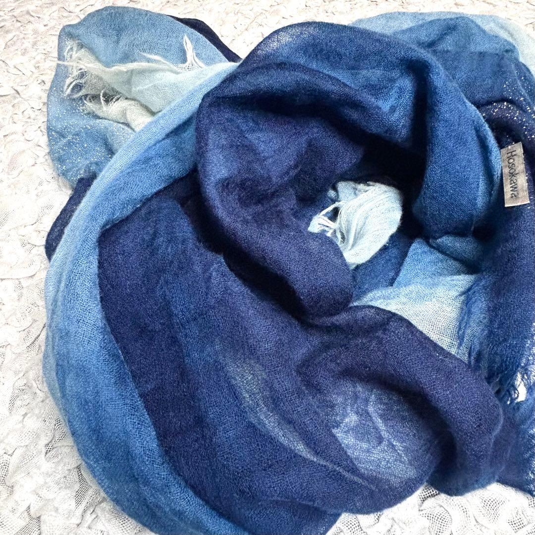 新品タグ付 Hosokawa カシミヤストール 藍染め 細川毛織 グラデーション