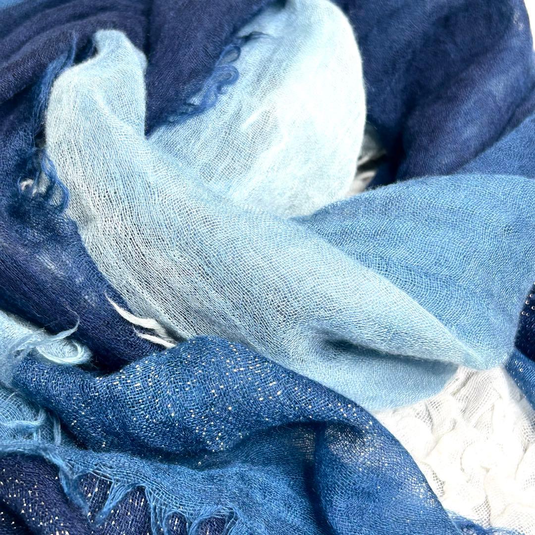 新品タグ付 Hosokawa カシミヤストール 藍染め 細川毛織 グラデーション