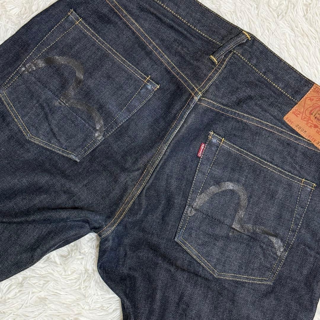 超美品　EVISU　ジーパン　黒ペイントカモメ　Ｖステッチ　赤耳　ボタンフライ