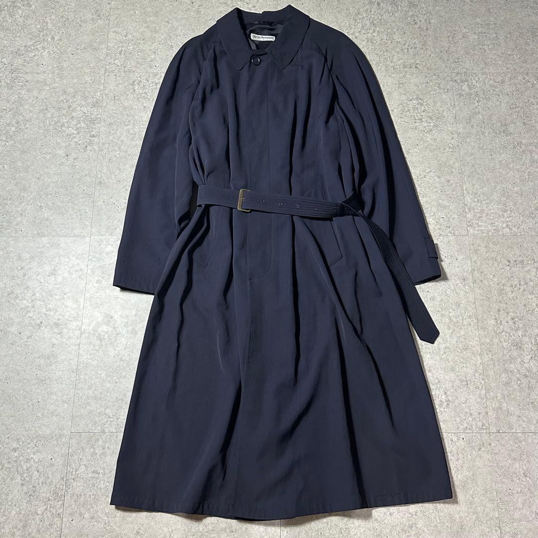 90s EMPORIO ARMANI レーヨンウールロングコート ダークネイビー