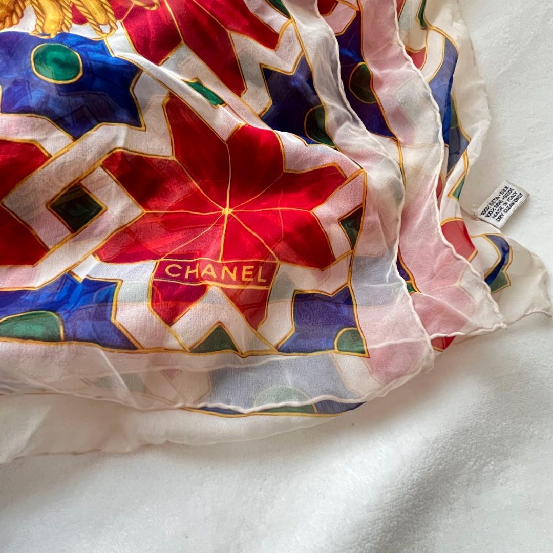 CHANEL 超大判シルク100%オーガンジースカーフ 138cm ヴィンテージ