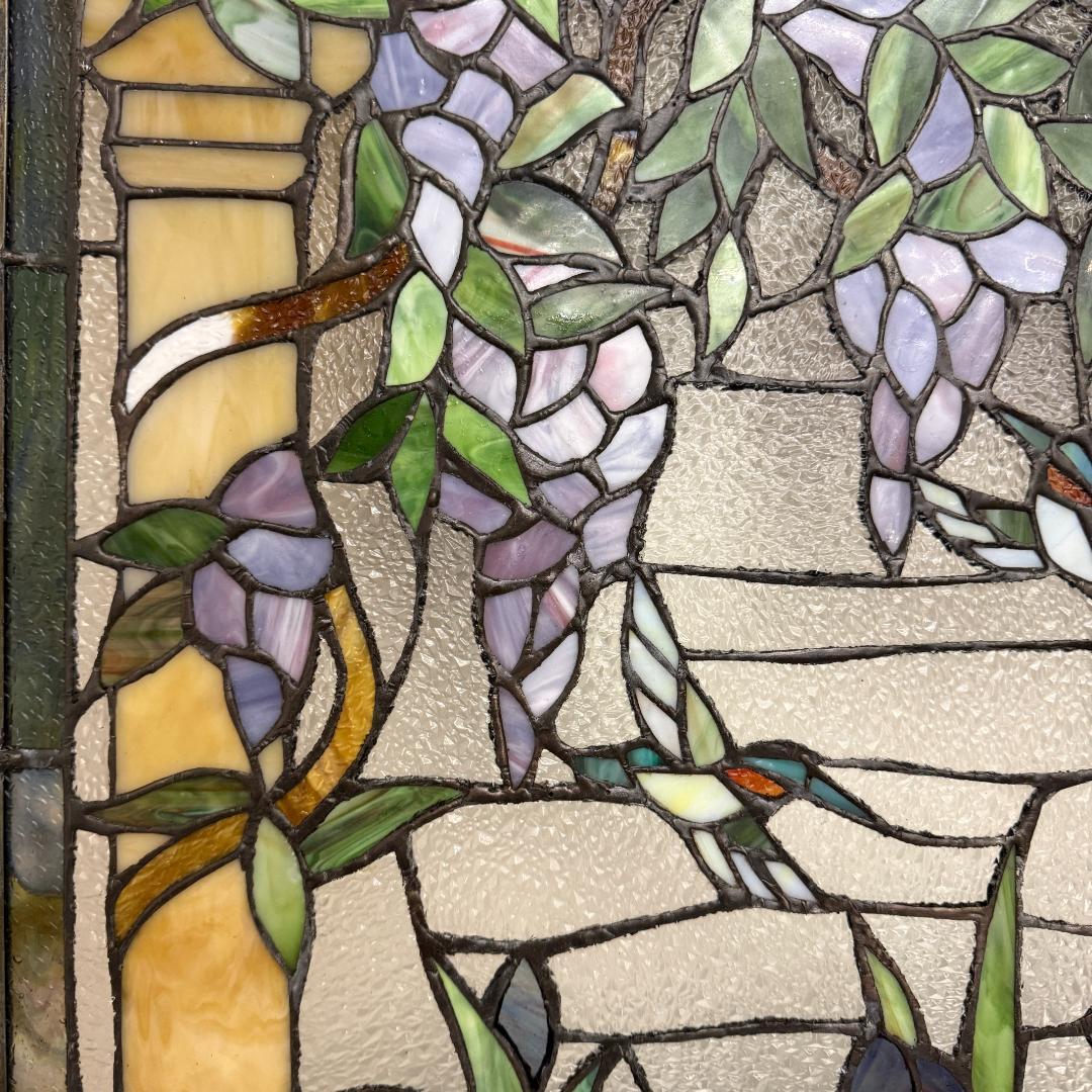 ステンドグラス 特大パネル 藤とアイリス ハチドリ 48.5×64.5cm 額装