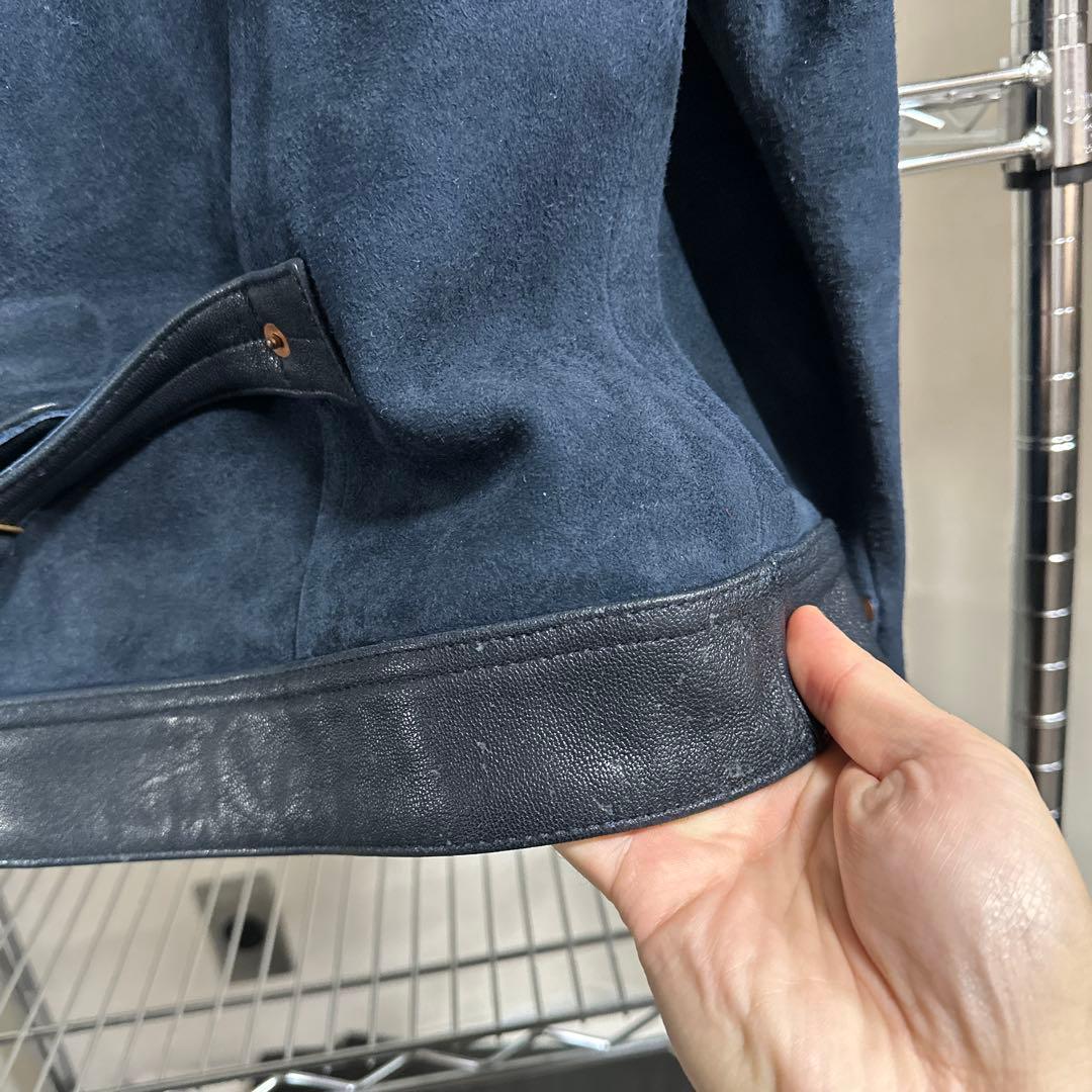 インディゴブルー 1.4mm厚 ゴートレザー 頭層スエード Type3 M