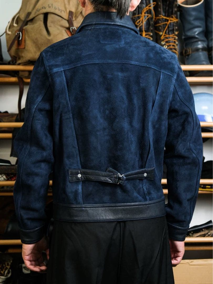 インディゴブルー 1.4mm厚 ゴートレザー 頭層スエード Type3 M