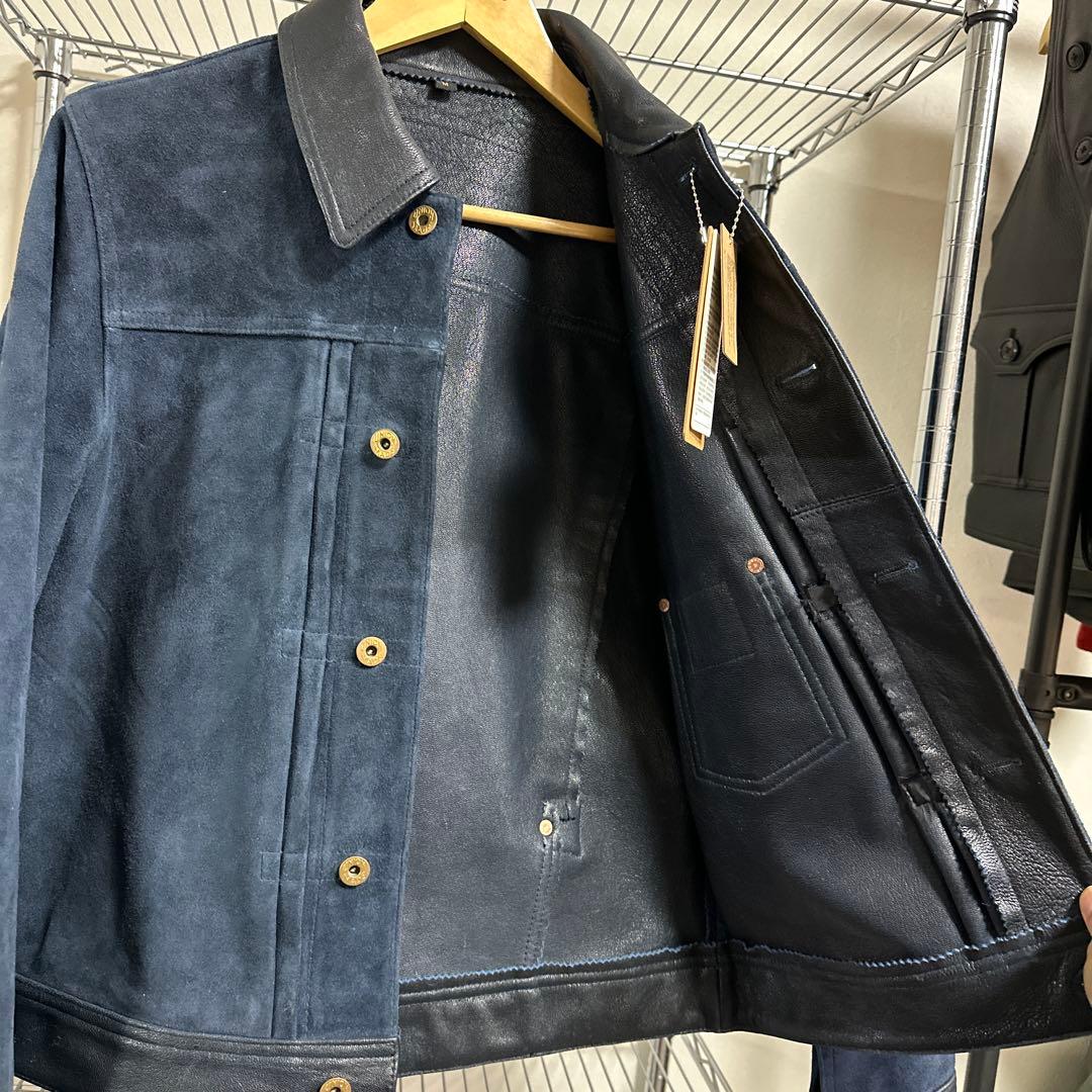 インディゴブルー 1.4mm厚 ゴートレザー 頭層スエード Type3 M