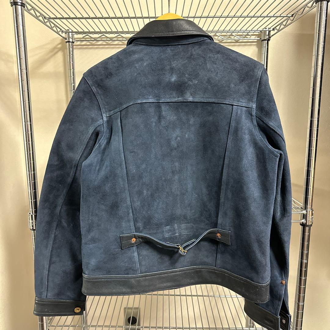 インディゴブルー 1.4mm厚 ゴートレザー 頭層スエード Type3 M