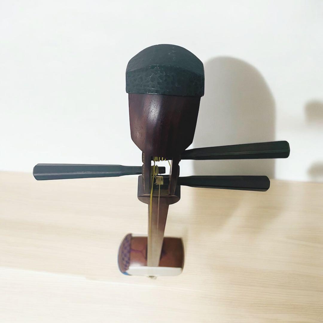 【市松文様✨】三味線 細棹 紫檀 正寸98cm 丸打胴 布ケース付き