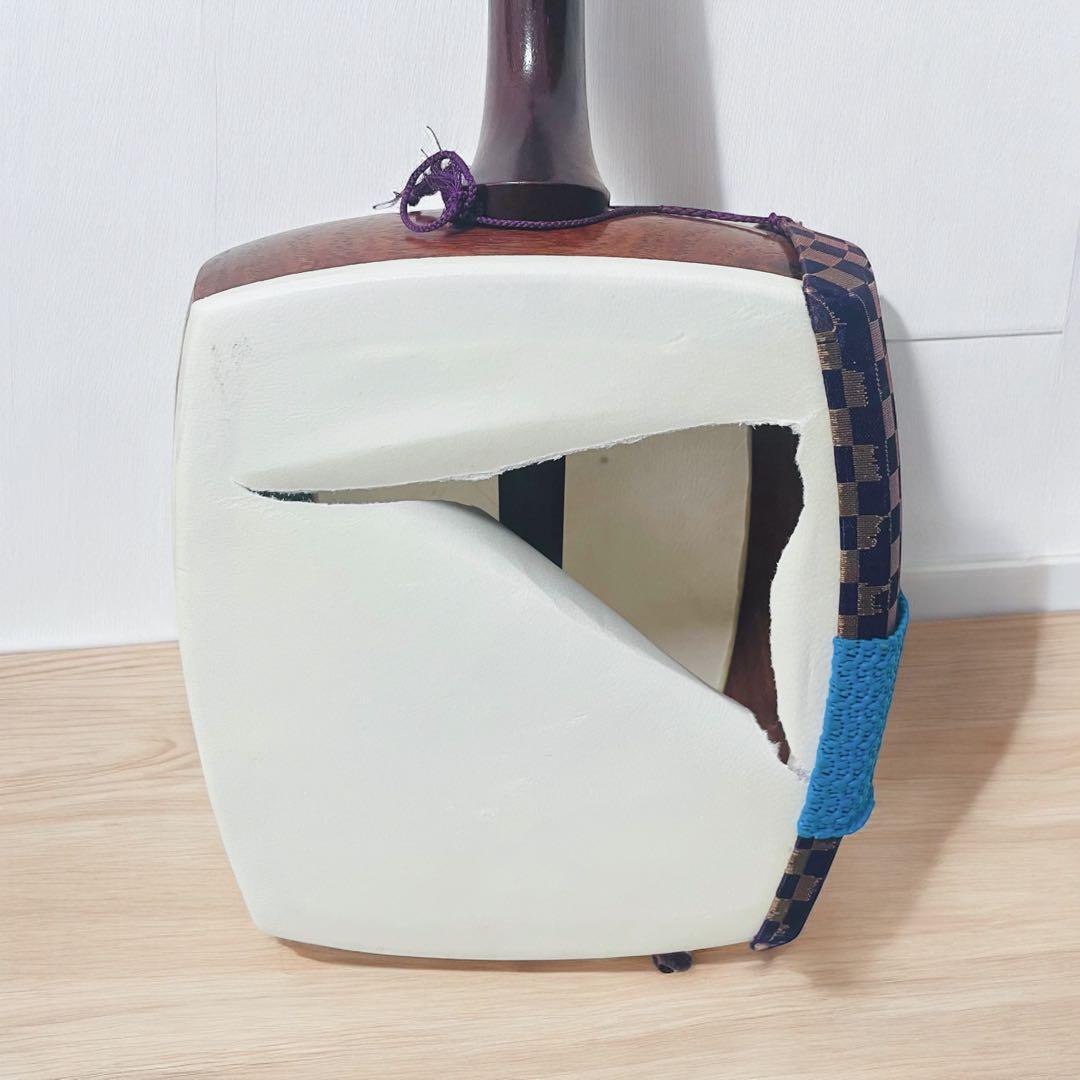 【市松文様✨】三味線 細棹 紫檀 正寸98cm 丸打胴 布ケース付き