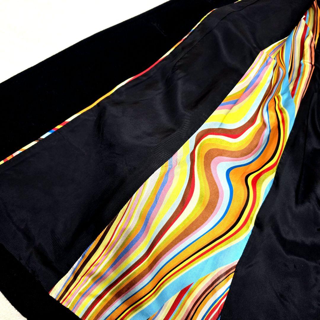 ポールスミス ブラックレーベル ロングコート マルチストライプ Aラインアンゴラ