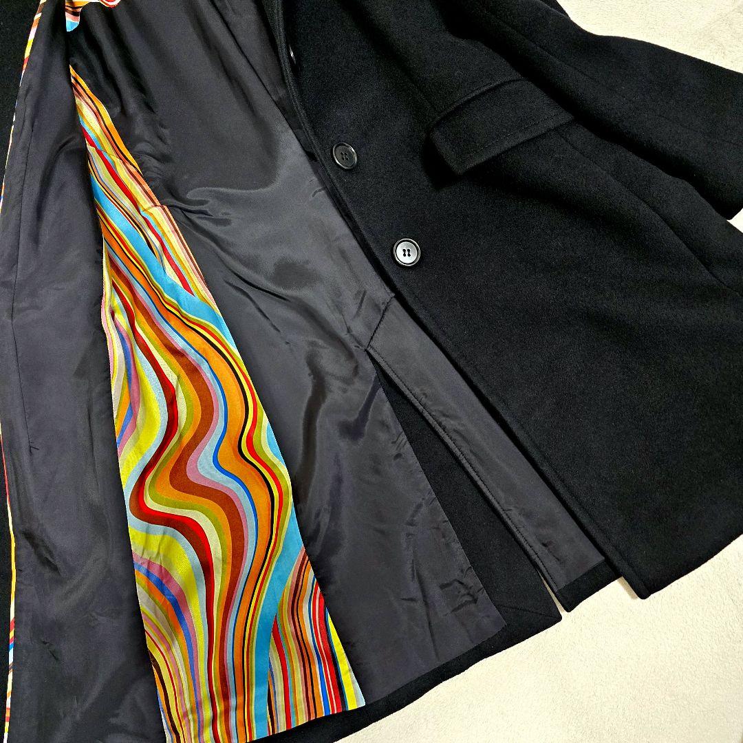 ポールスミス ブラックレーベル ロングコート マルチストライプ Aラインアンゴラ