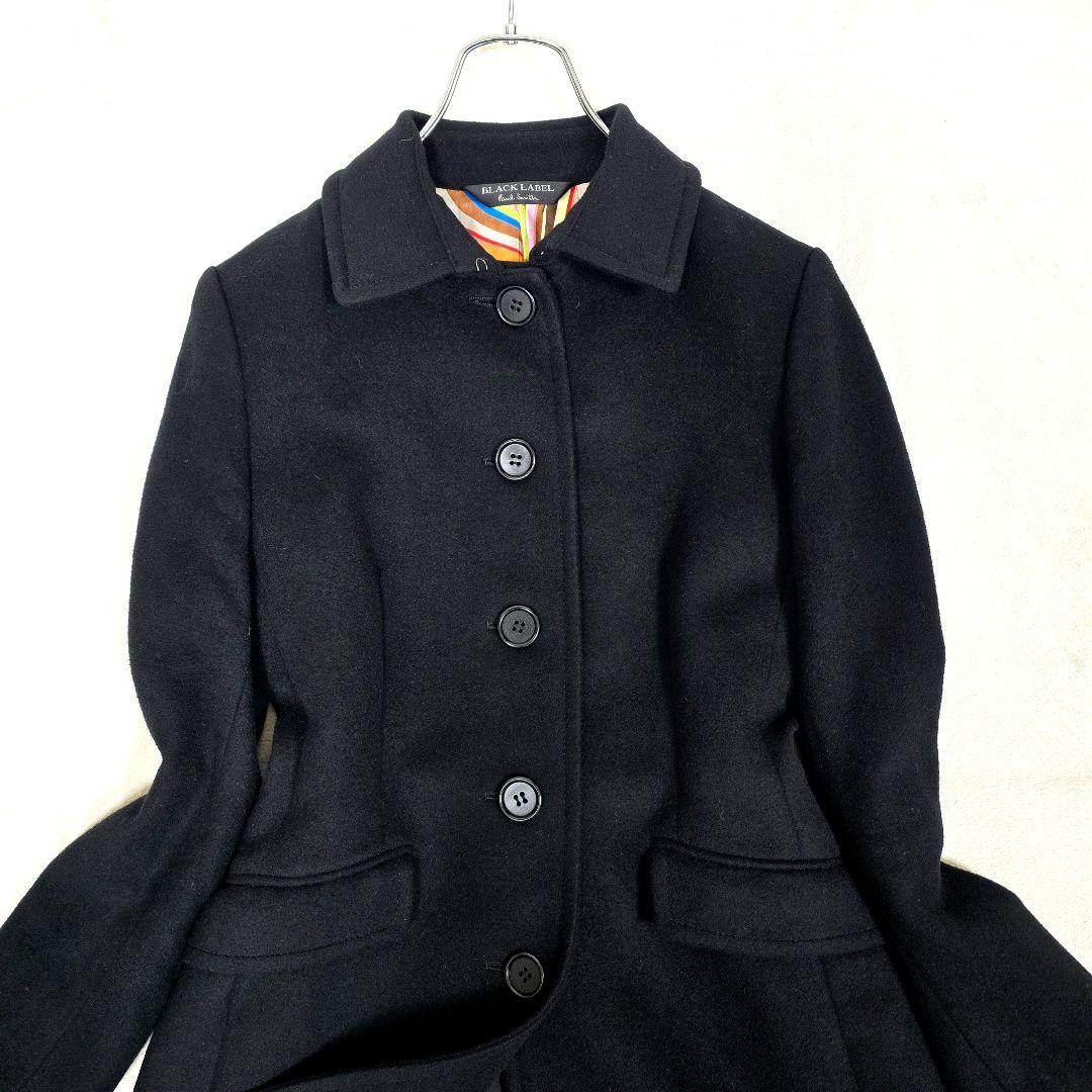 ポールスミス ブラックレーベル ロングコート マルチストライプ Aラインアンゴラ