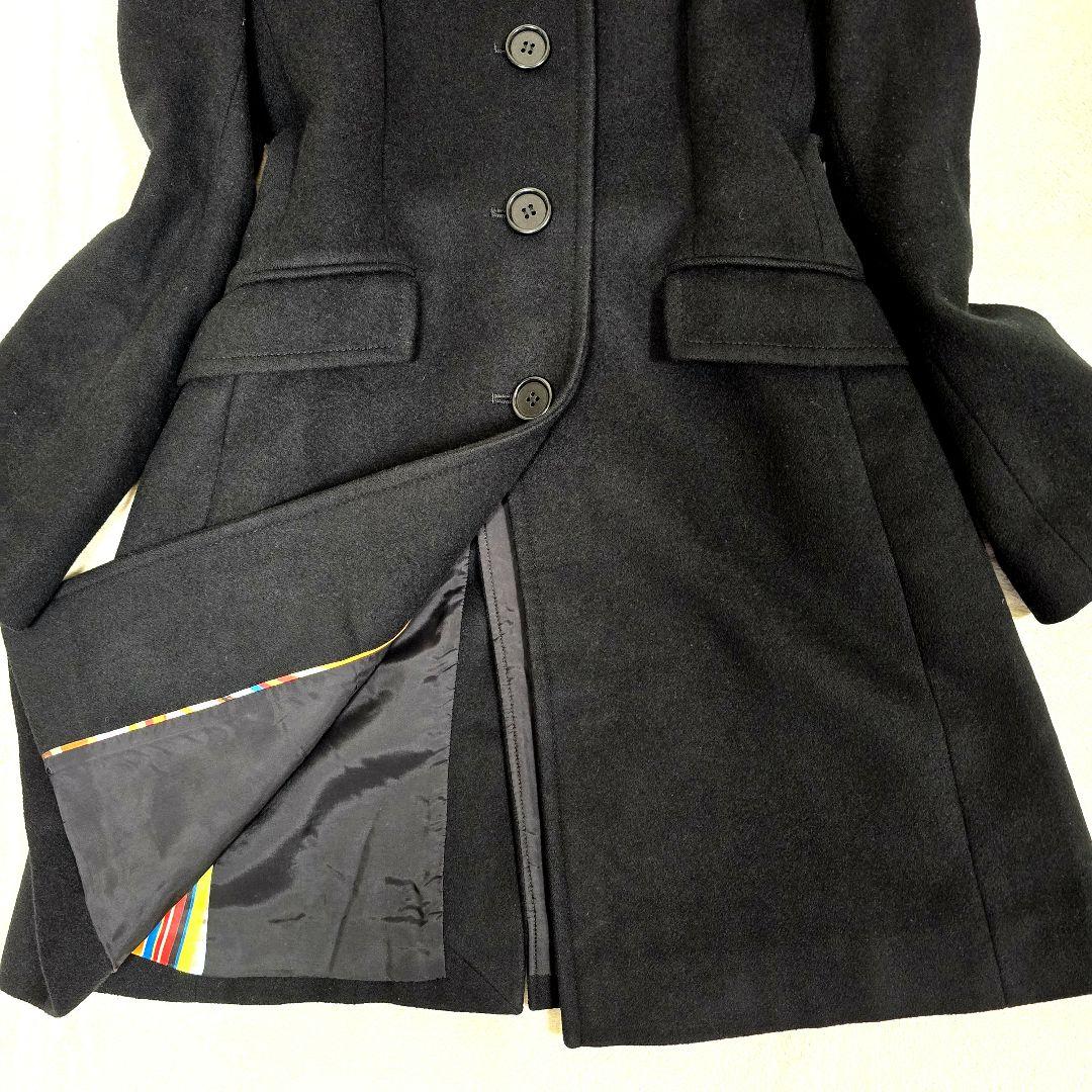 ポールスミス ブラックレーベル ロングコート マルチストライプ Aラインアンゴラ