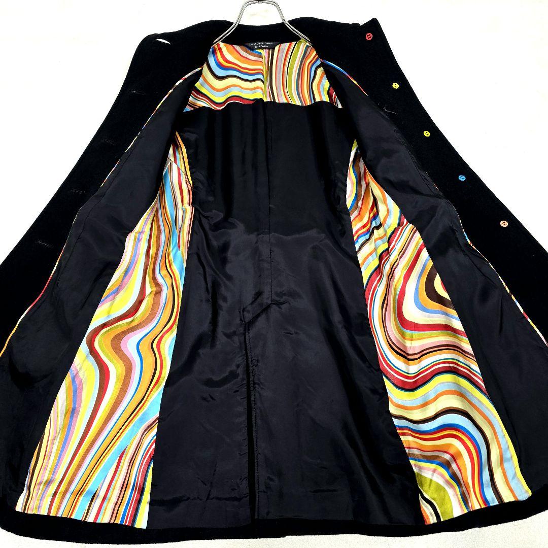 ポールスミス ブラックレーベル ロングコート マルチストライプ Aラインアンゴラ