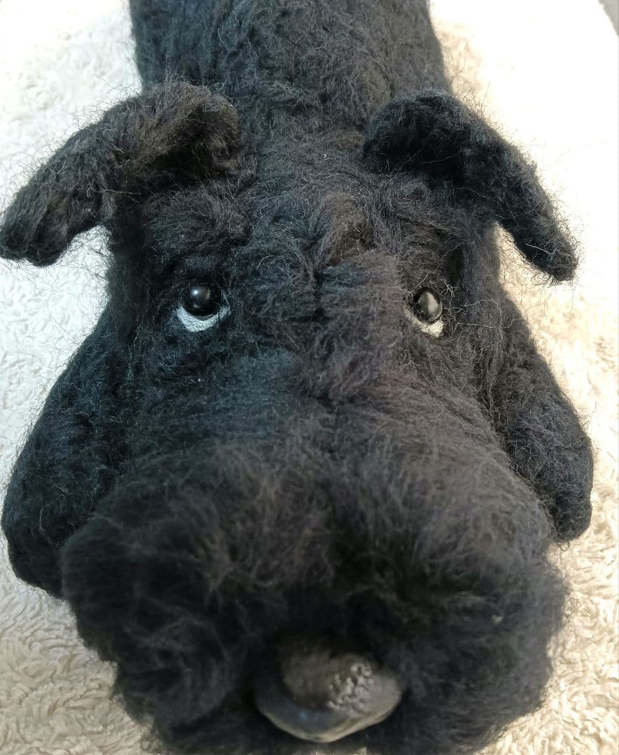 お客です羊毛フェルトぬぼっとまったり見上げてなでなで待ちの特大黒シュナ お客です羊毛フェルトぬぼっとまったり見上げてなでなで待ちの特大黒