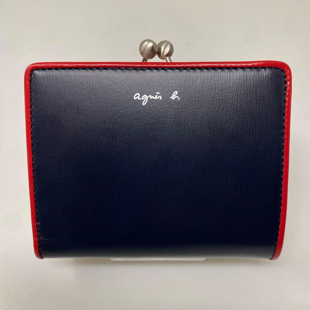 agnes b. アニエスベー 二つ折り財布 がま口 ネイビー 財布 レッド 赤