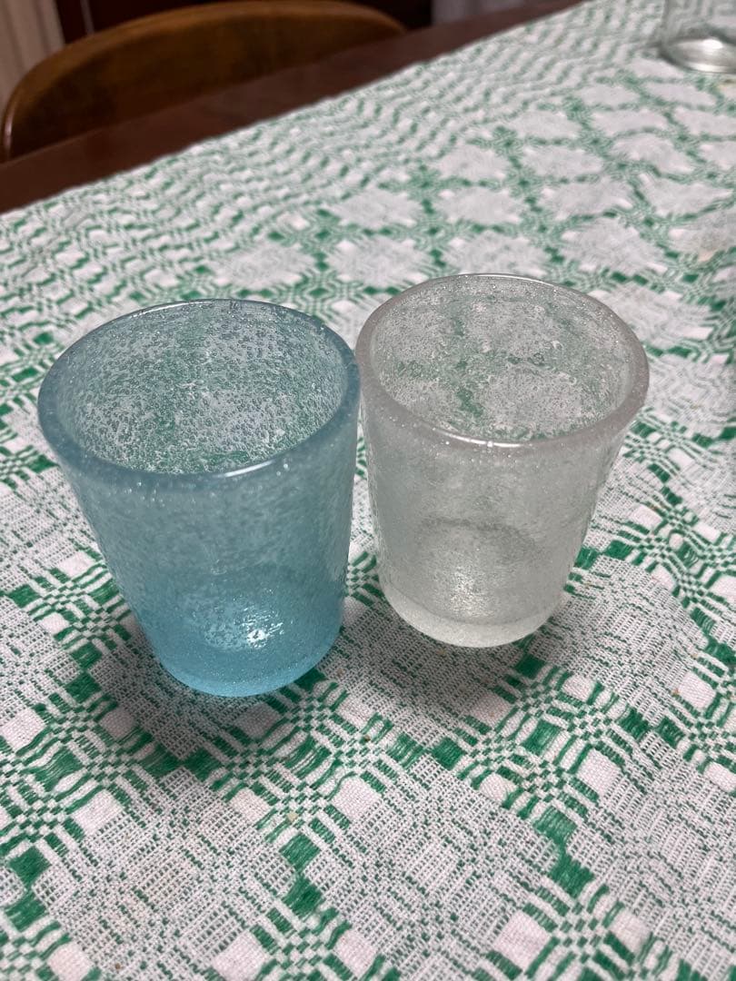 横山秀樹 グラス2個セット 水色 白 吹きガラス 泡