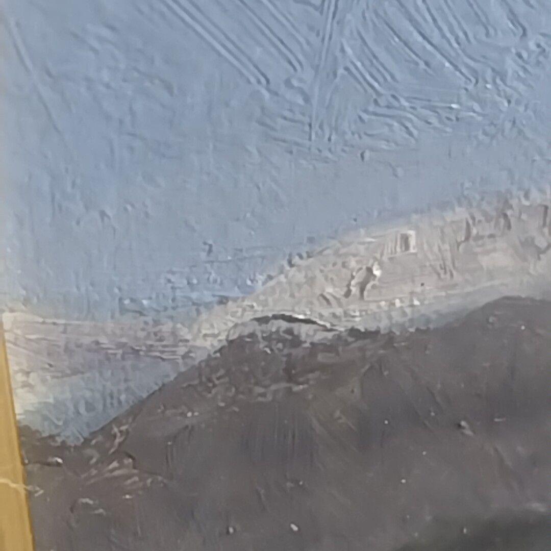 新井隆「川岸に芽吹く」油彩 ６号 風景画 未鑑定 ゴールドフレーム