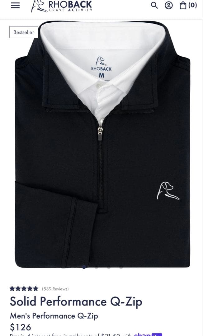 RHOBACK 黒　ハーフジップ長袖シャツ