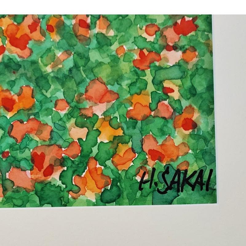 ☆ 境 肇 ☆「えぞスカシユリ咲く 利尻富士」水彩画 大衣 新品額