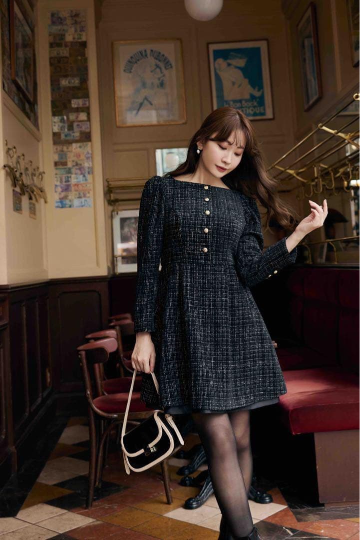 herlipto Mondrian Tweed Mini Dress black Mondrian Tweed Mini Dress