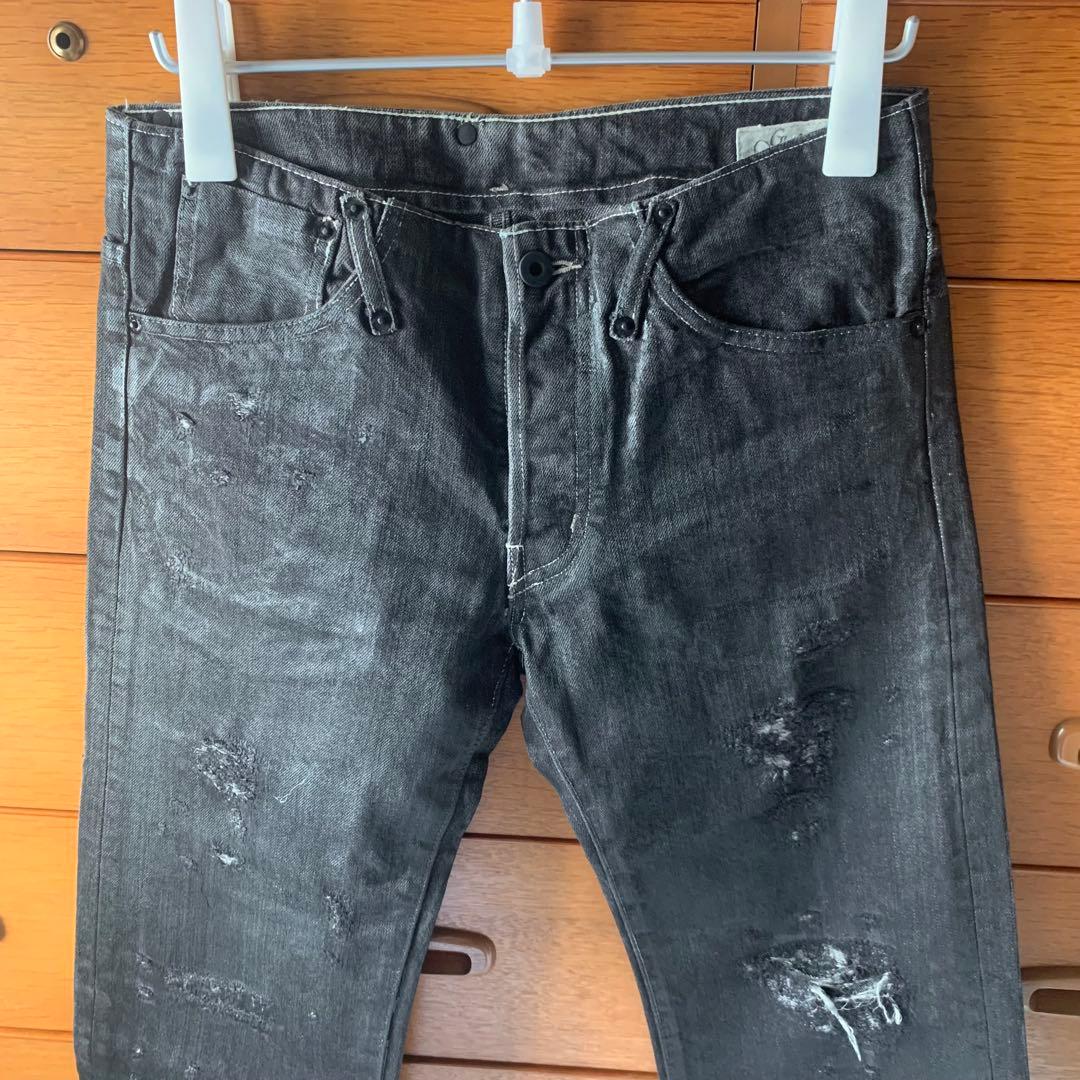 b galaabend コーティングダメージ加工デニムパンツ黒