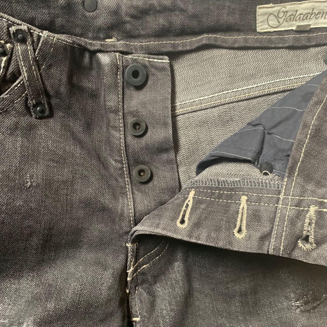 b galaabend コーティングダメージ加工デニムパンツ黒