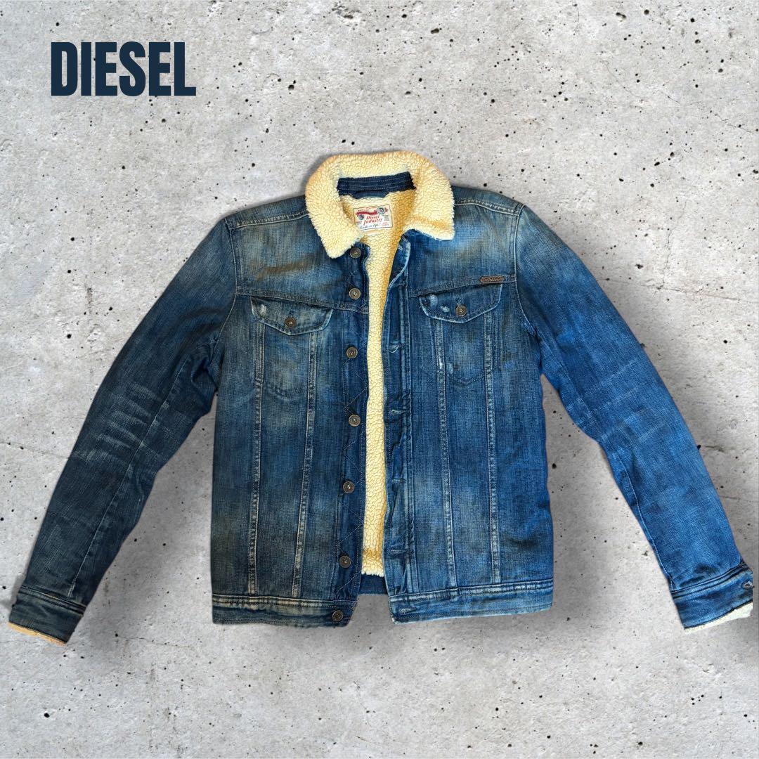 人気 冬物 DIESEL 裏ボアデニムジャケット S メンズ ボア襟 防寒