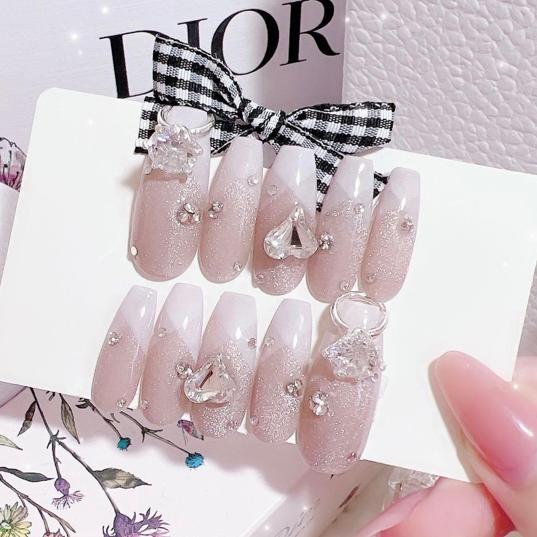 ネイルチップ 量産型 韓国 マグネット ワンホン シンプル フレンチ 白