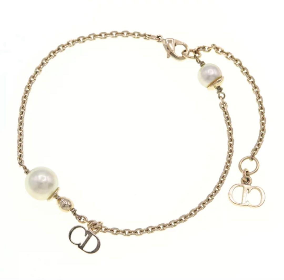 【なまけもの様】ゴールドチェーン パール Dior ロゴブレスレット　ディオール