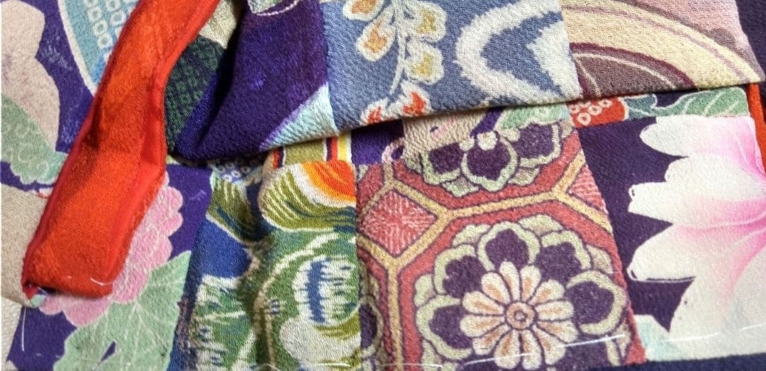 3号　市松人形着物　比翼　パッチワーク　古布ちりめん