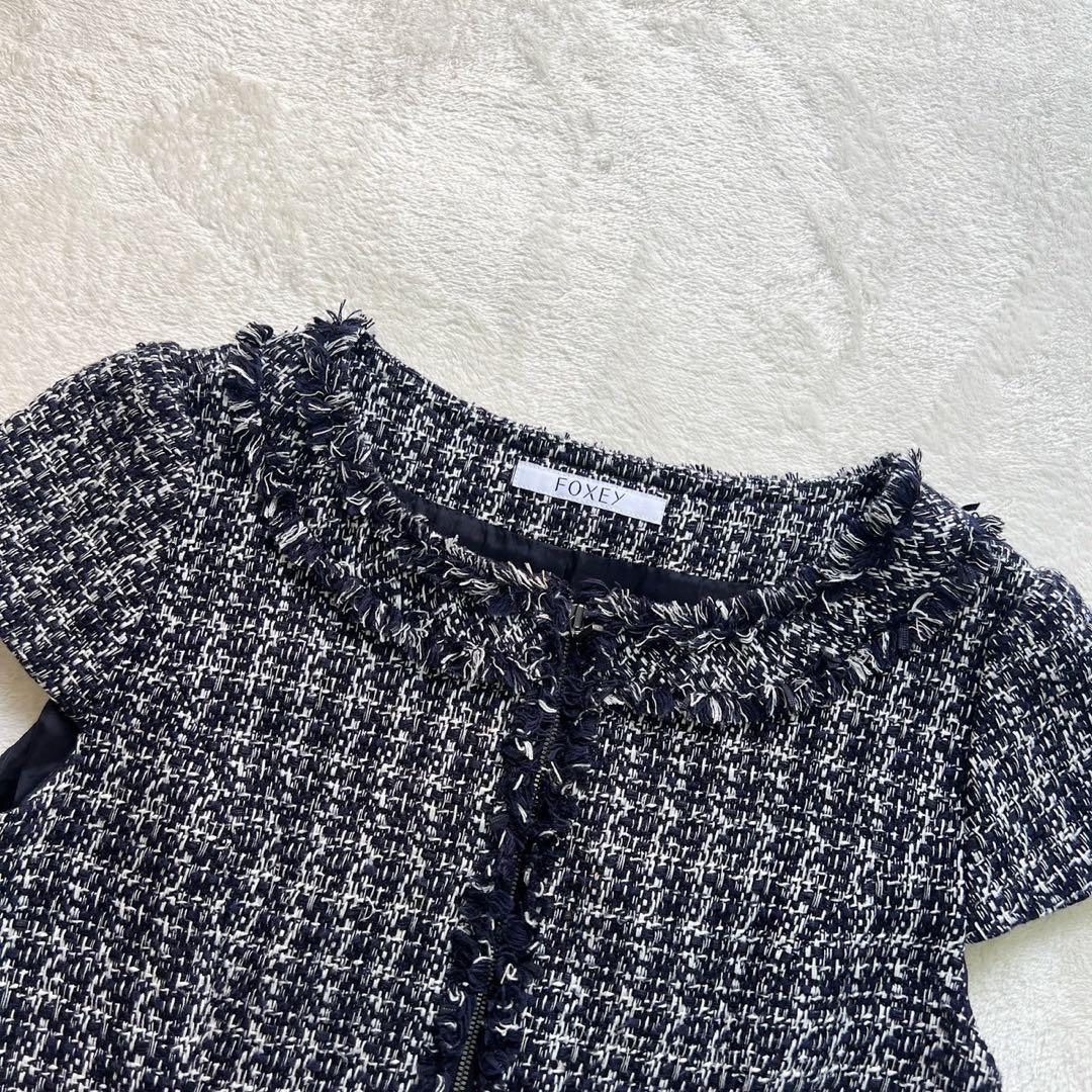 フォクシー 定価13万 ツイードワンピース フロントジップ 38
