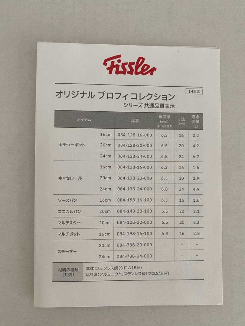 フィスラー　プロコレクション　両手鍋　24cm 保証書付き