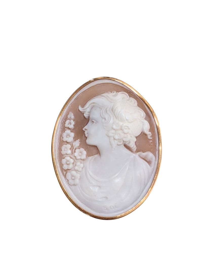 アンティーク シェルカメオ K18 SOL作 ブローチ ペンダントトップ
